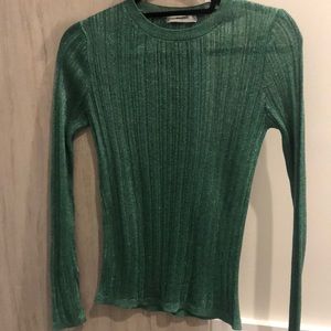 Mango green emerald shimmer stretch knitted top